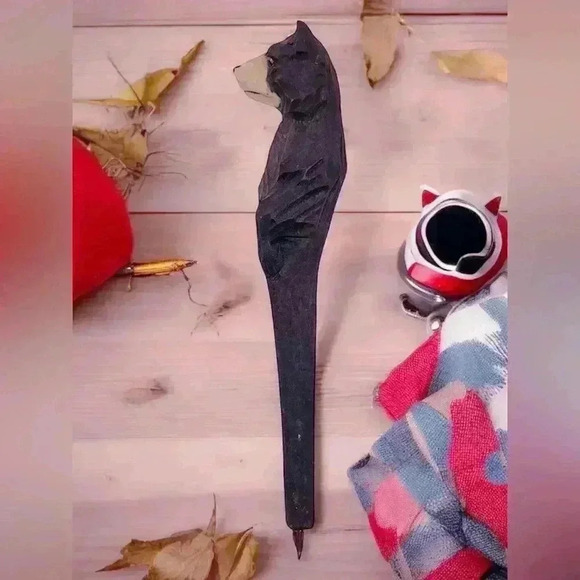 4 Hand Carved Wooden Animal Pens 1 Bear Hugging Log Holder 5 Pc Rustic Cabin - Picture 14 of 16